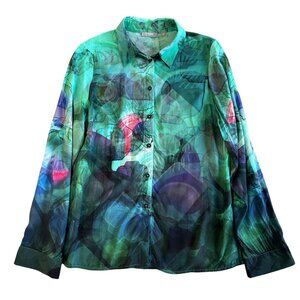 Rabe Womens Sz 36 Multicolor Sheer Button-Up Blouse Long sleeves